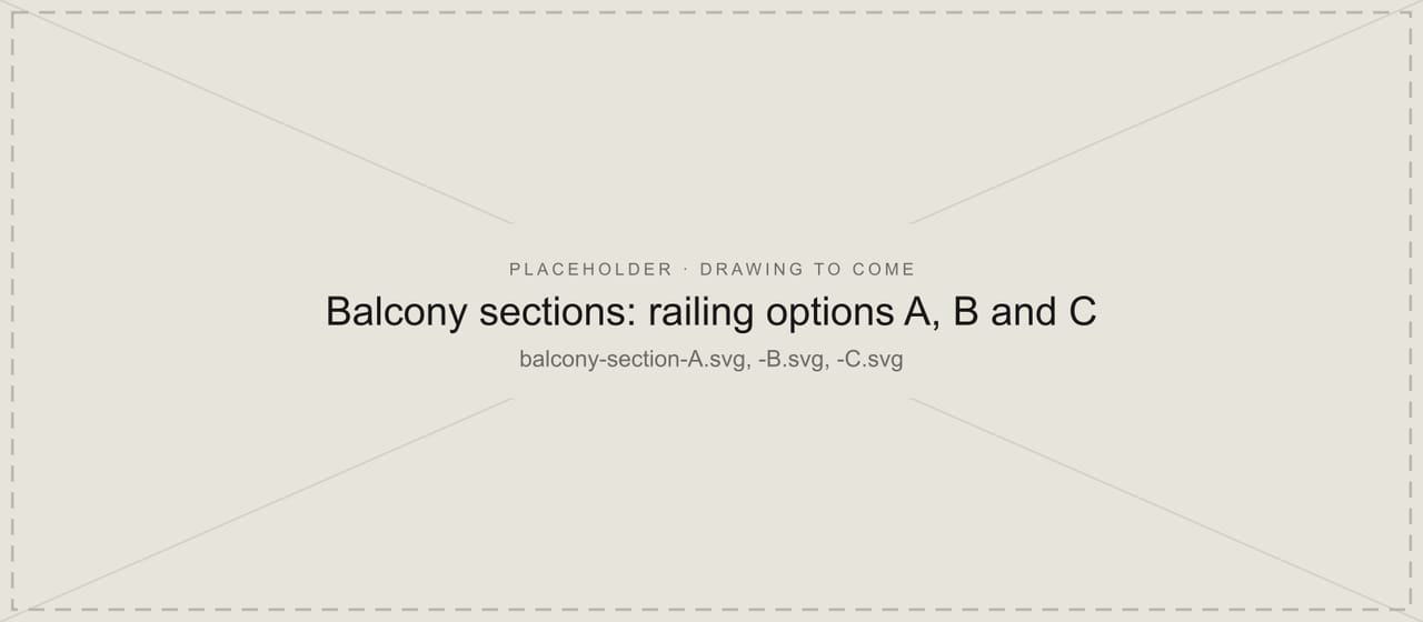 Placeholder panel for the balcony sections showing three railing options, which is still to be added
